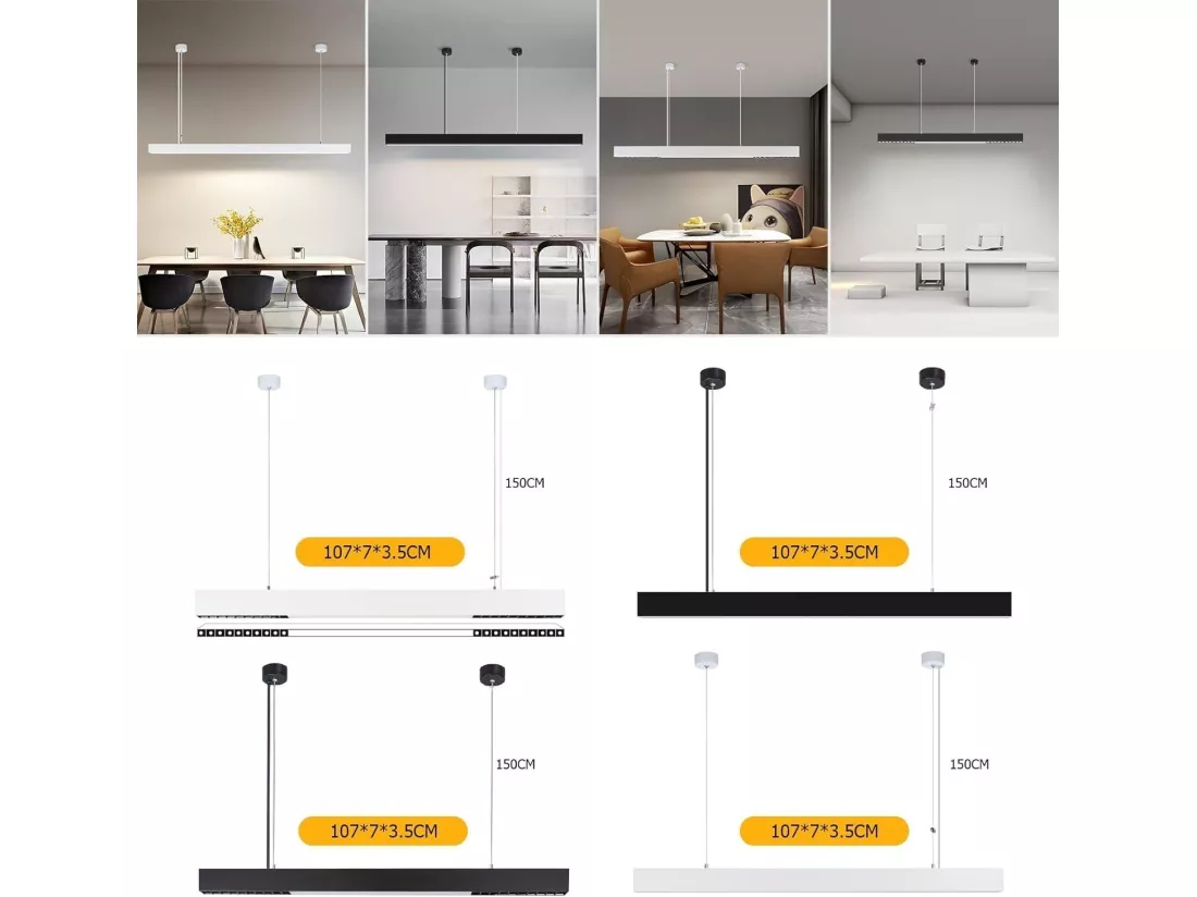 NETTLIFE Suspension LED Diam.107CM 32W 3000K-6500K Table à Intensité Variable Noir avec Lampe Design Linéaire Moderne pour Salle à Manger Bureau