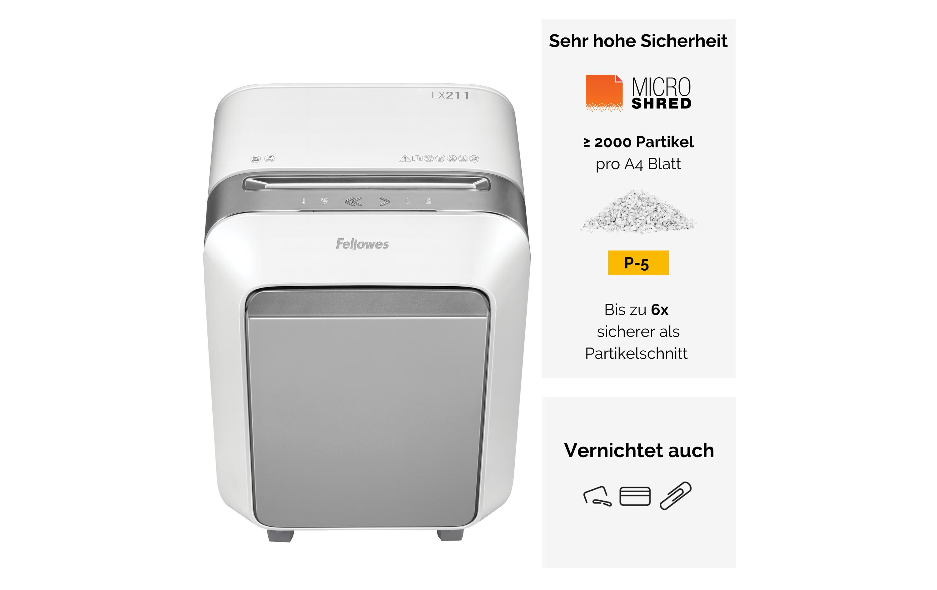 Aktenvernichter LX211 P-5, 15 Seiten, Weiss<br>Papierschredder