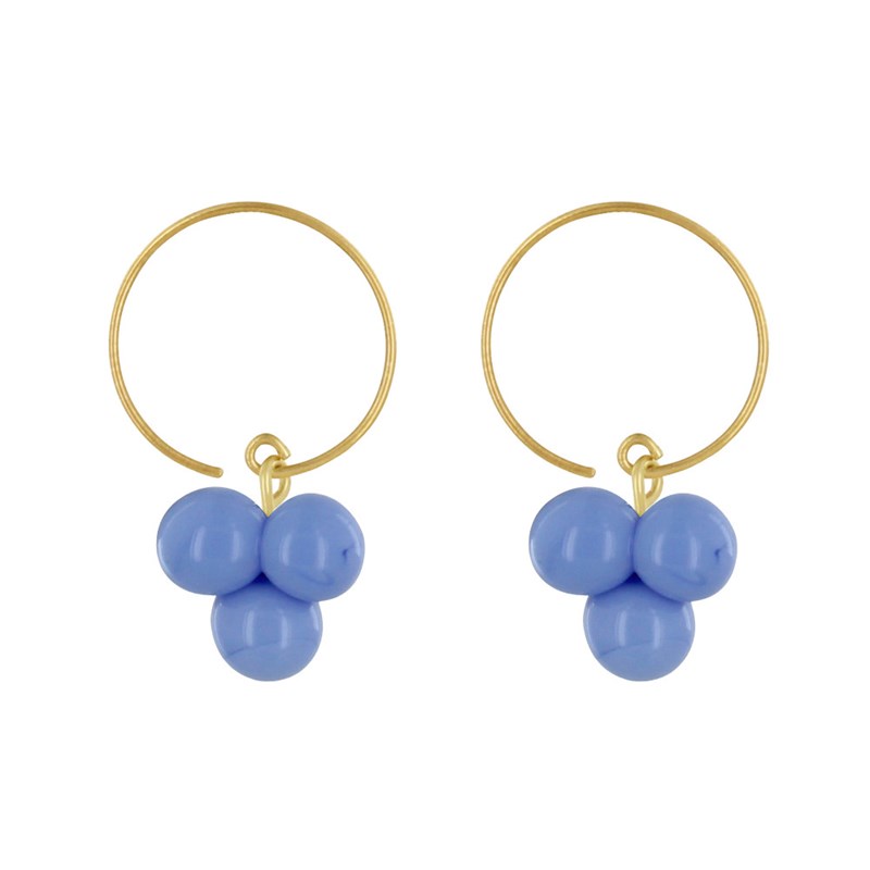 Boucles d'Oreilles Créoles Laiton et Bouquet de Perles de Verre