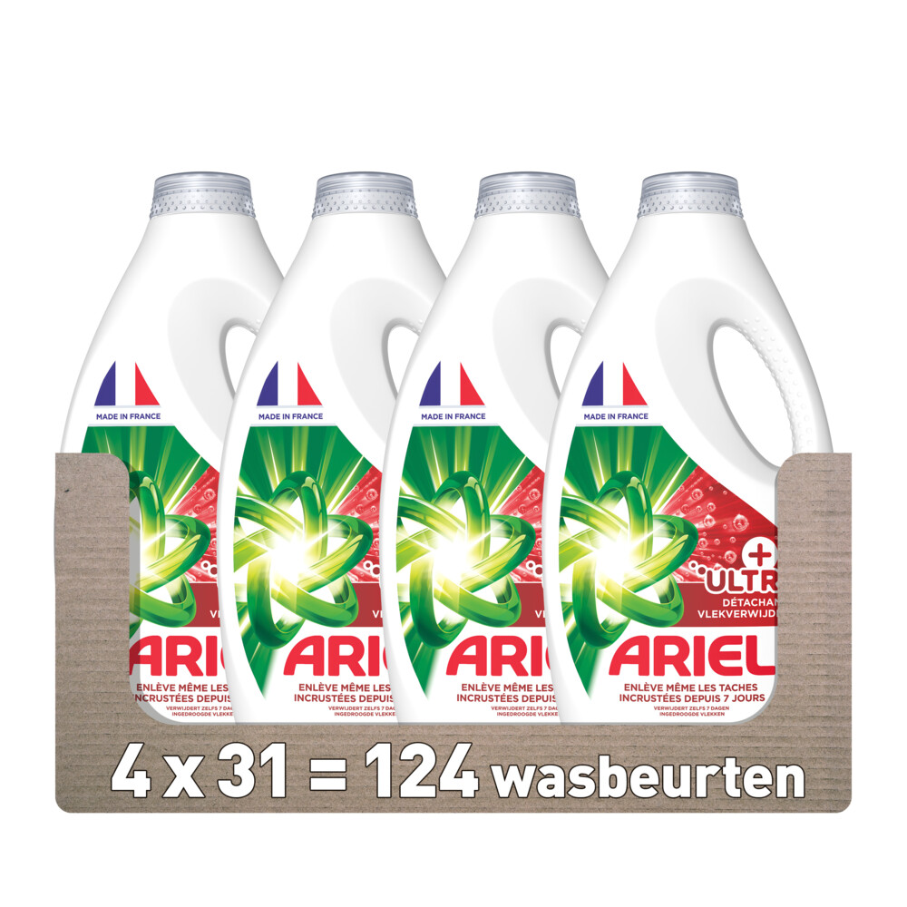 4x Ariel Vloeibaar Wasmiddel +Ultra Vlekverwijderaar 31 Wasbeurten1395 ml