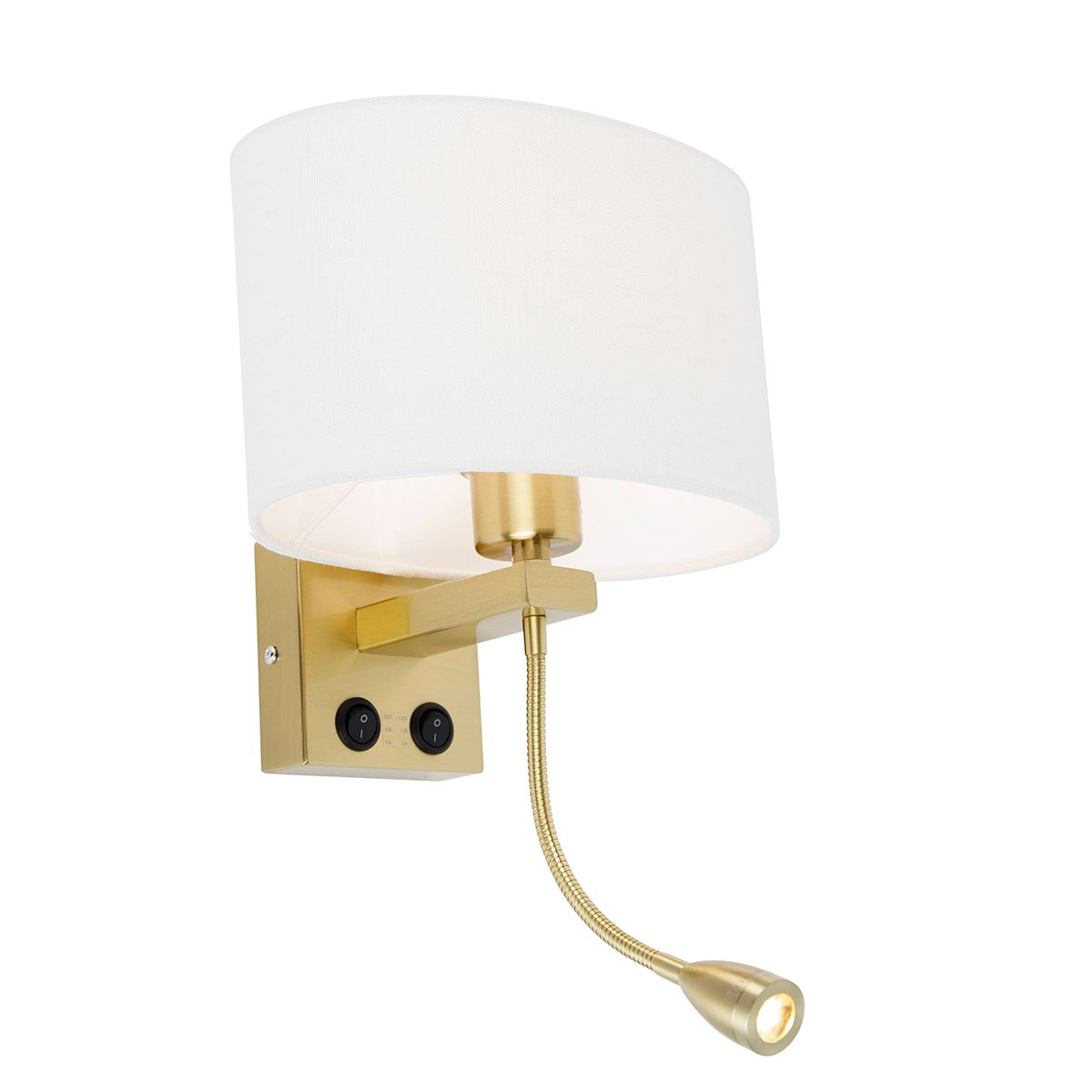 Wandlamp messing met ovale linnen kap wit 25cm - Brescia Combi