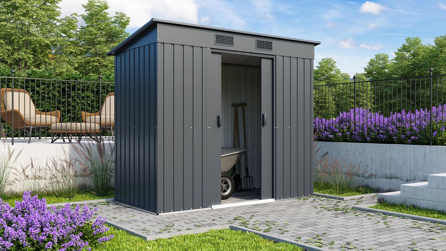 Gerätehaus Leipzig II 84', anthrazit, 2,00 m² | Wetterfestes & stabiles Gartenhaus | Geräteschuppen aus verzinktem Stahlblech | Metallgerätehaus zur Aufbewahrung von Werkzeug