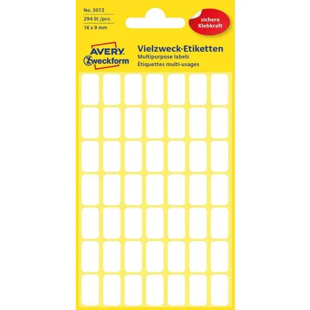Avery Zweckform 3072 Vielzweck Etiketten 16 x 9 mm, 6 Bogen/294 Etiketten, weiß