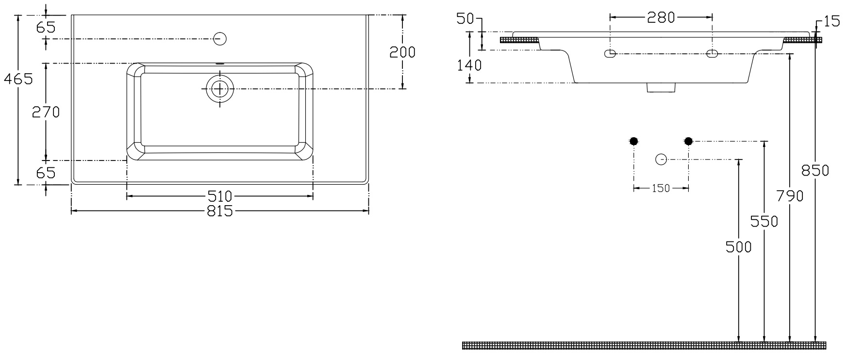 Isvea Sistema T inbouw wastafel met kraangat 80cm wit glans