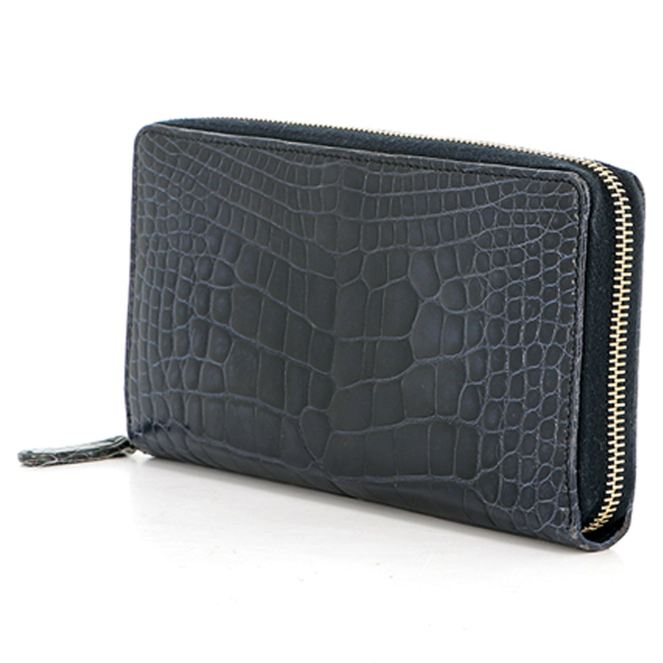 Saint Laurent Portefeuille en Cuir embossé croco bleu marine Etat: Très bon état - 19x2 cm