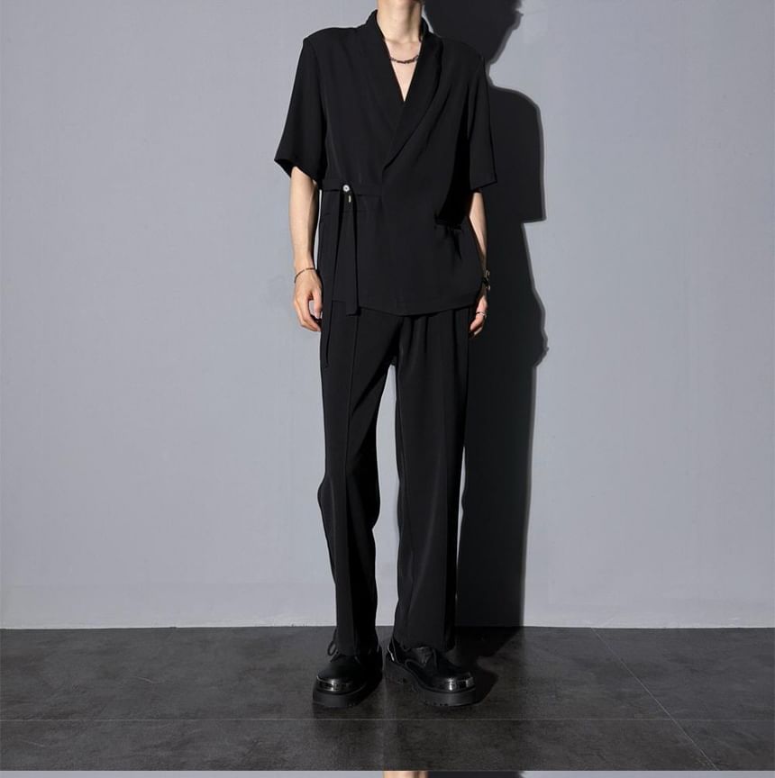 Wewewow - Set: Effen blazer met elleboogmouwen + Rechte pantalon