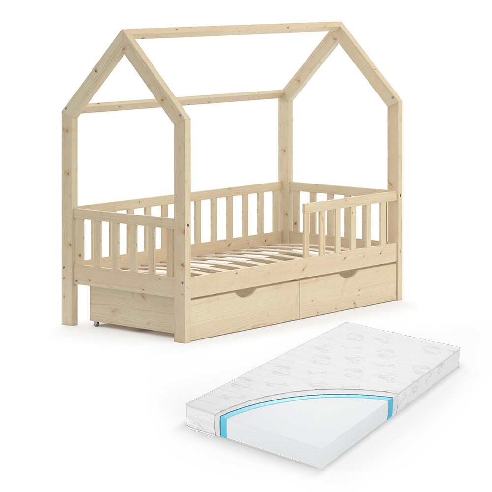 VitaliSpa Kinderbett Hausbett Spielbett Wiki 80x160 inkl Matratze 2 Schubladen