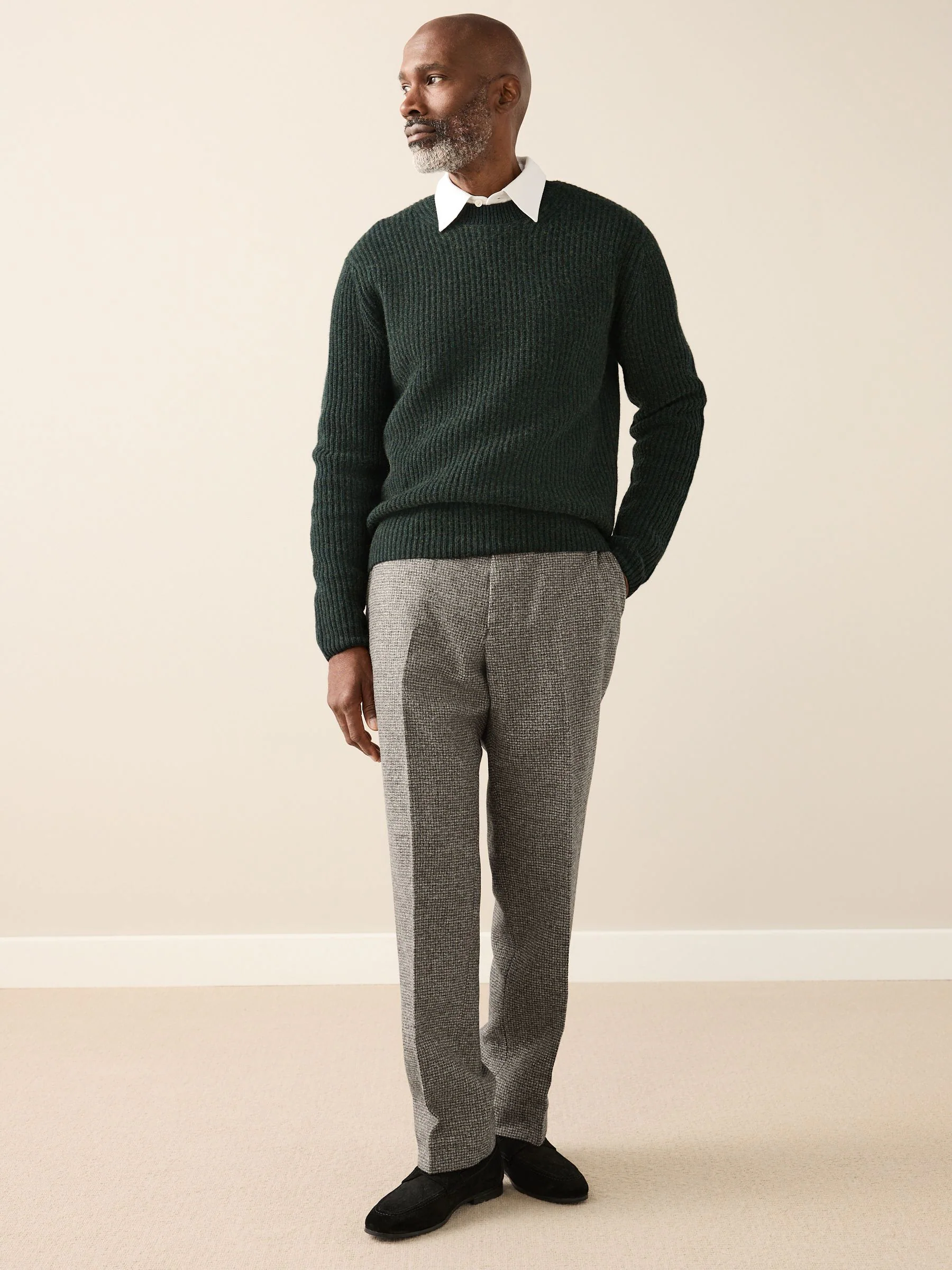 Neutraal - Regular Fit Signature Moons 100% British Wool Textured Trousers