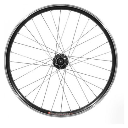Roue vtt 24  avant kargo disc vae-e-bike alu double paroi moyeu Shimano m475 disc 6 trous noire blocage (renforce) rayon inox