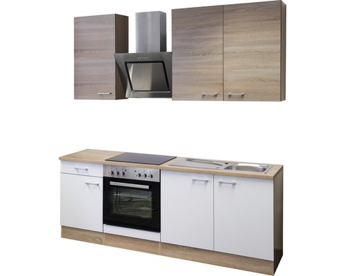 Flex Well keukenblok met apparatuur Samoa 210 cm wit sonoma eiken mat gedemonteerde variant omkeerbaar 00009834