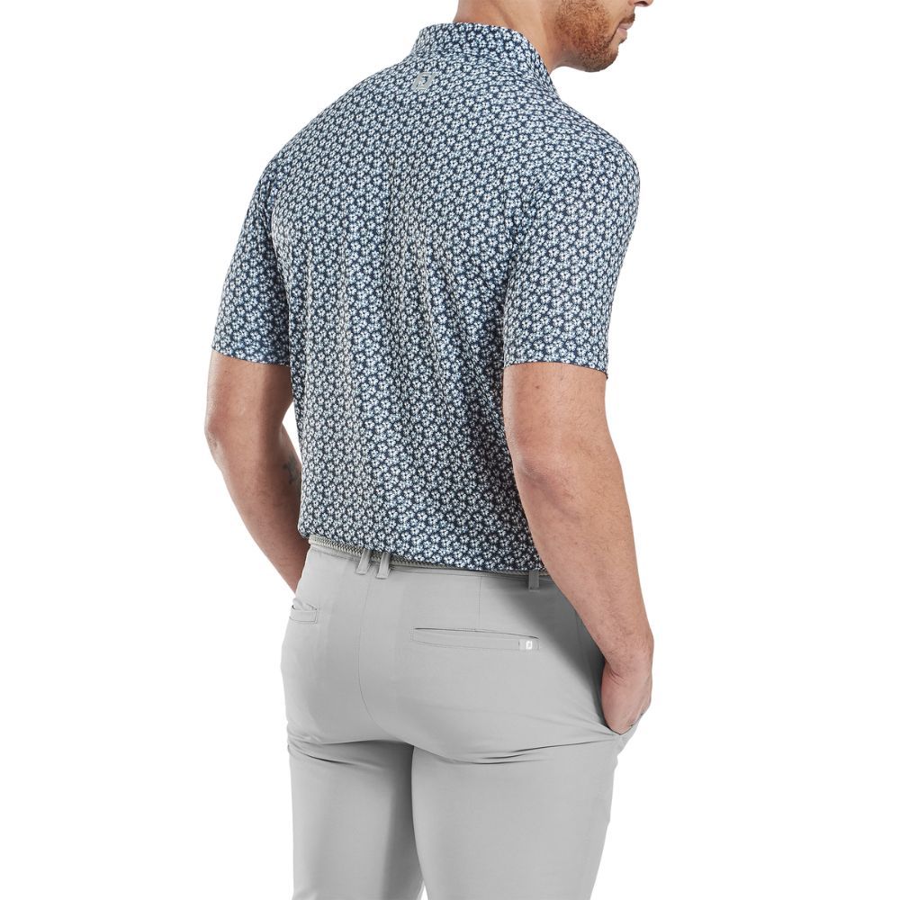 Floral Sketch Print Pique Herre Hvit/Navy