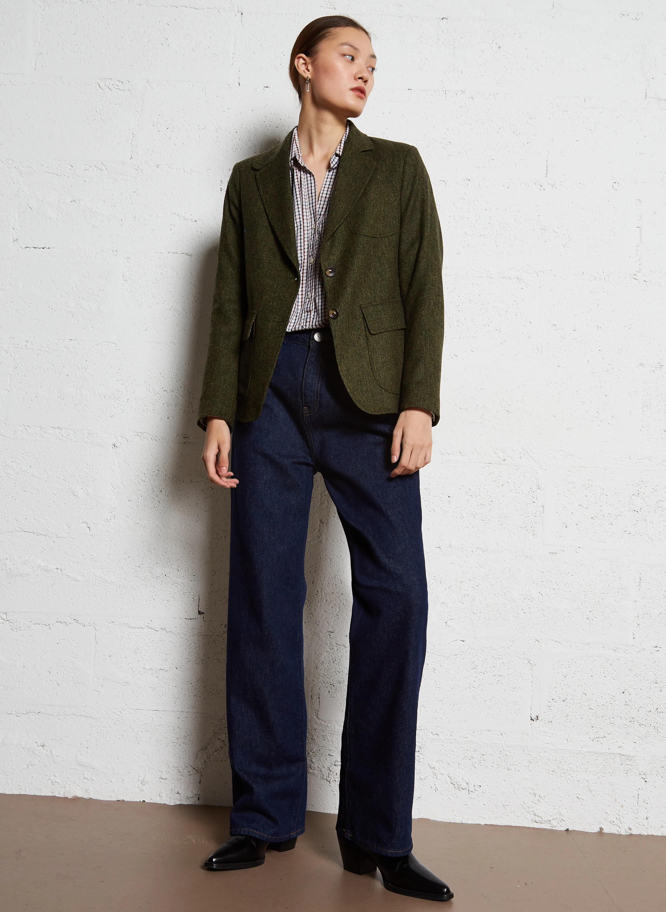VICTO - Veste de tailleur droite en laine| Vert