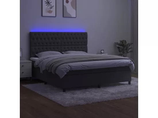 Sommier tapissier matelas et LED Gris foncé 160x200 cm Velours