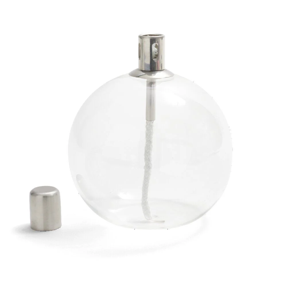 Lampe à huile ronde en verre et mèche coton H13cm