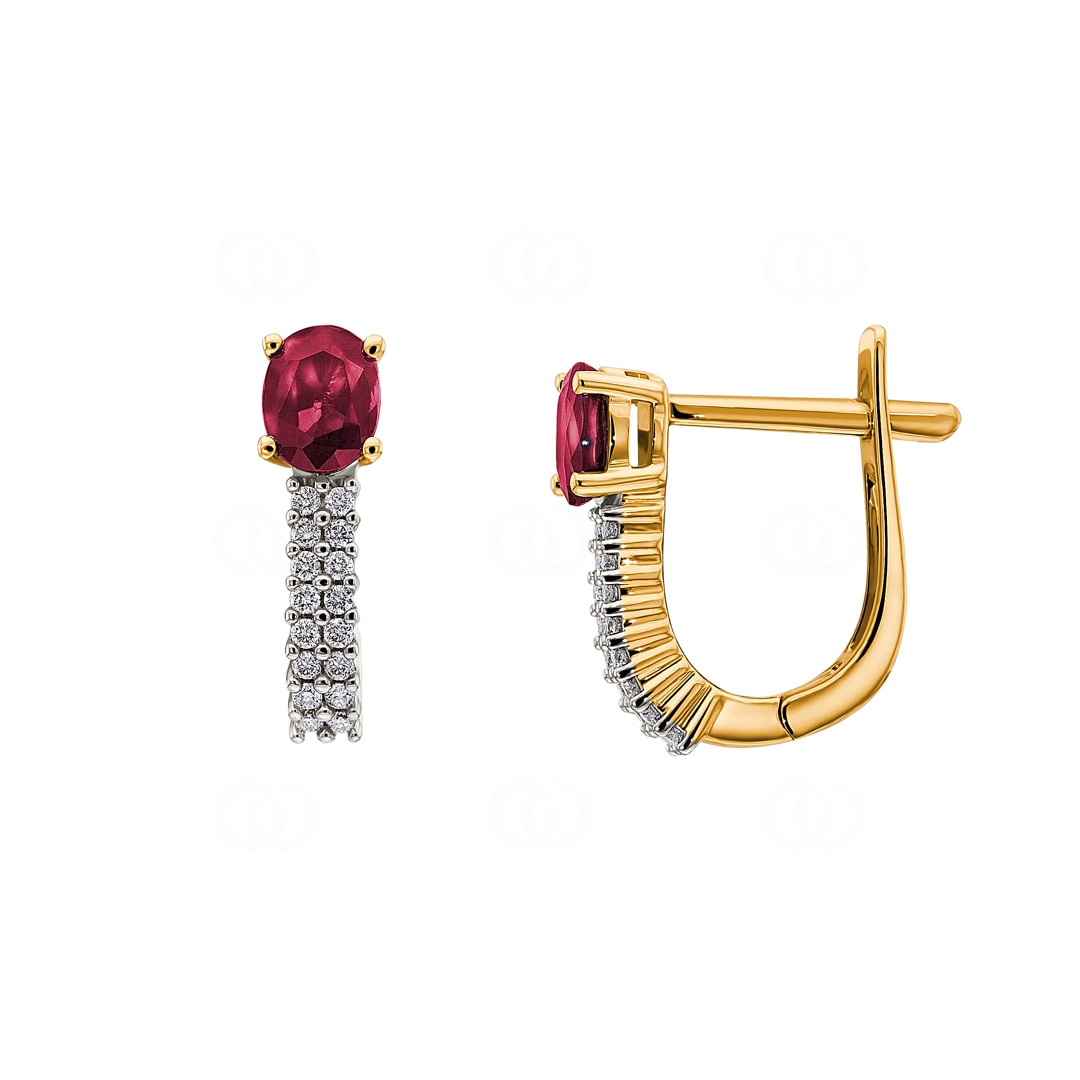 Kreolen 750/18 K Gelbgold mit Rubin oval und Diamanten 0.13 ct H/si