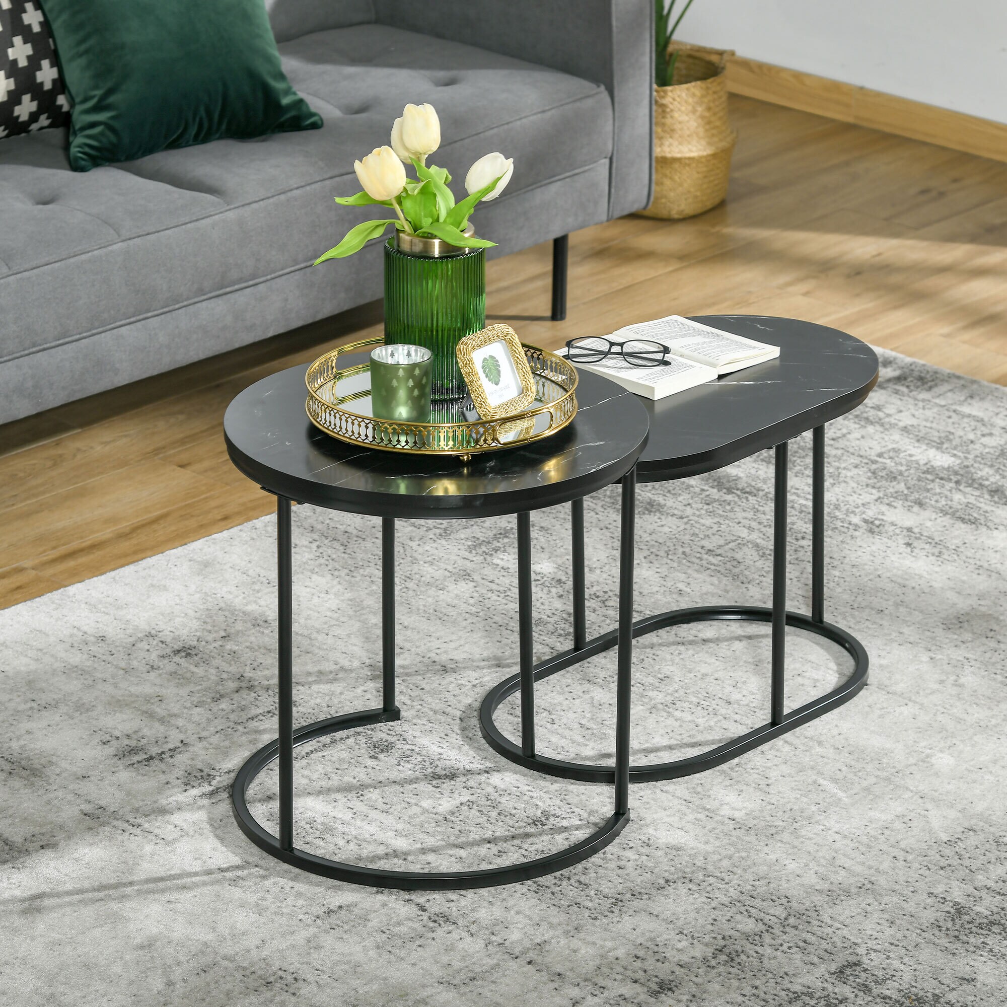 HOMCOM Couchtisch-Set ineinander Verstaubar schwarz 50L x 50B x 50,5H cm