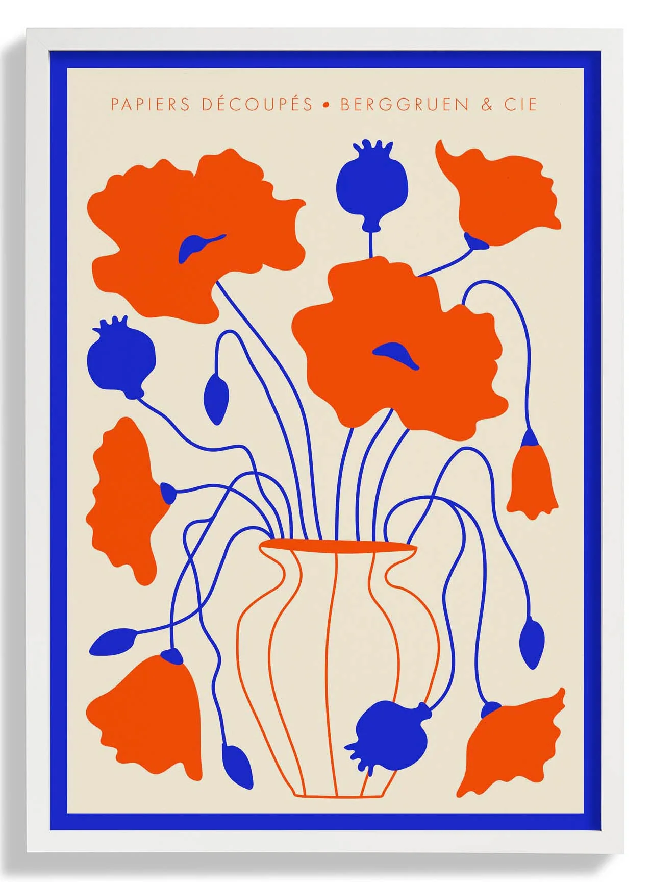 Vase Blumen Blau und Orange Papiers Découpés Kunstausstellung