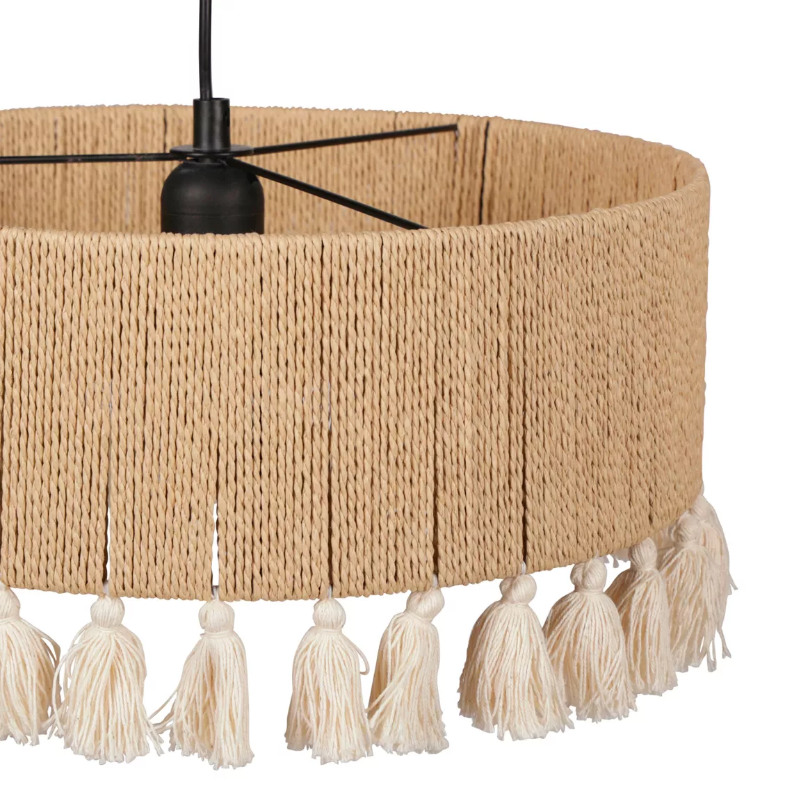 Suspension cercle à pompons et corde (D35 cm) Charlotte Naturel