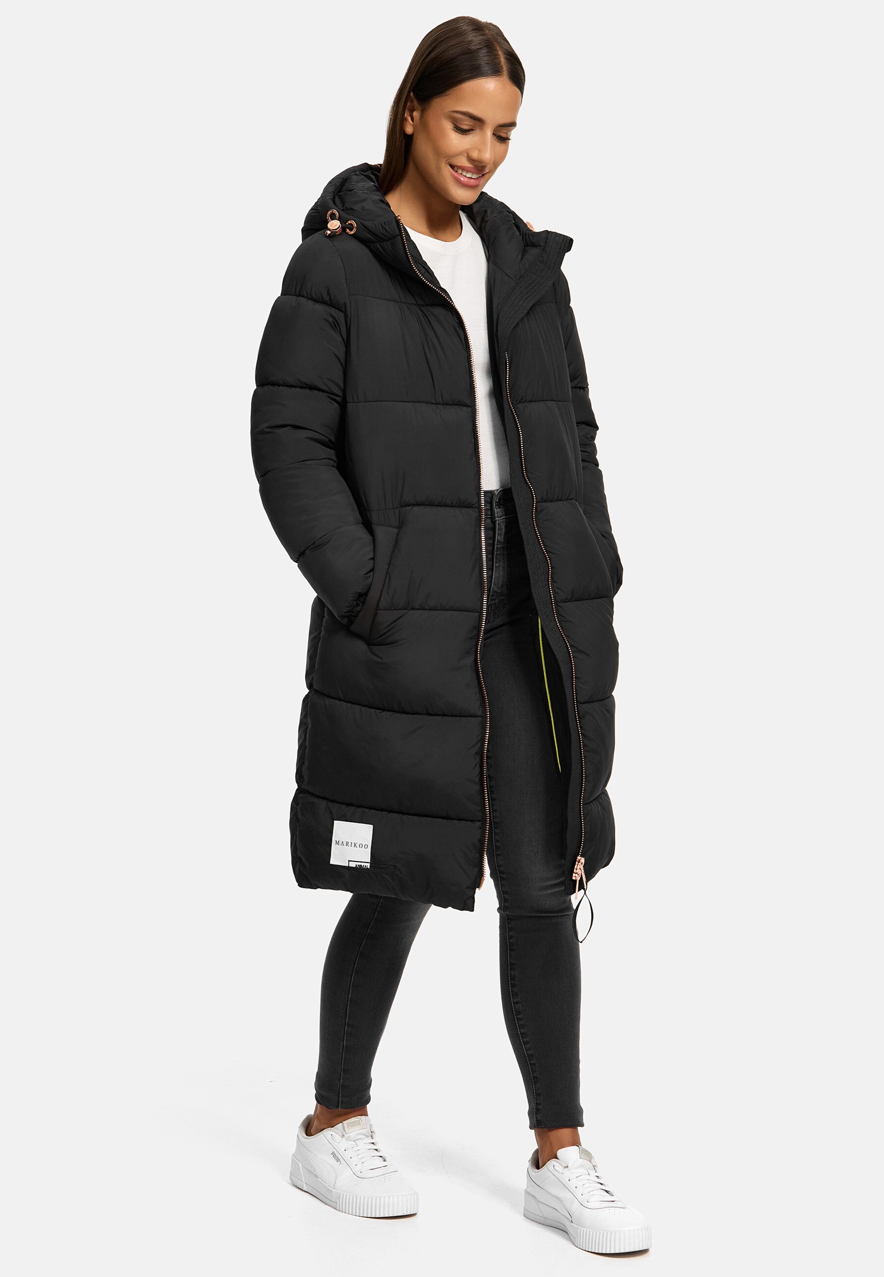 MARIKOO Damen Winter Steppmantel Stepp Jacke Mantel Parka warm mit Kapuze Nomadiaa