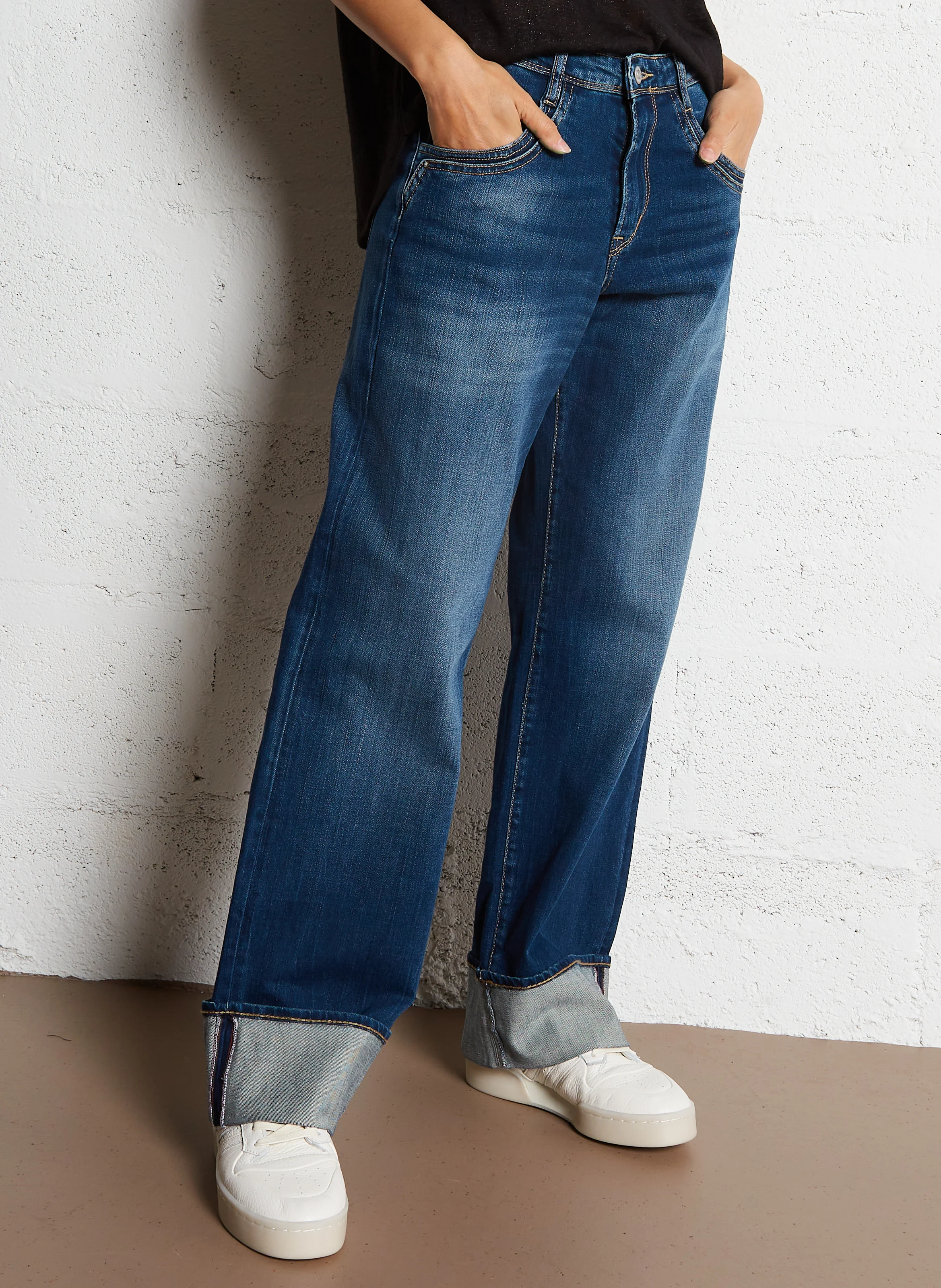 400/28 - Jean large taille haute | Bleu