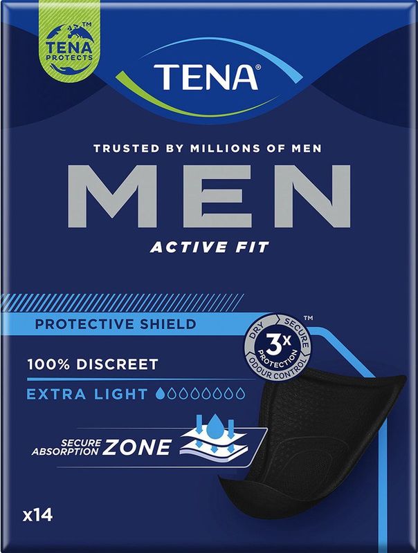 TENA - Men Protective Shield - Inlegger - 14 Stuks - Ultrathin - Zwart