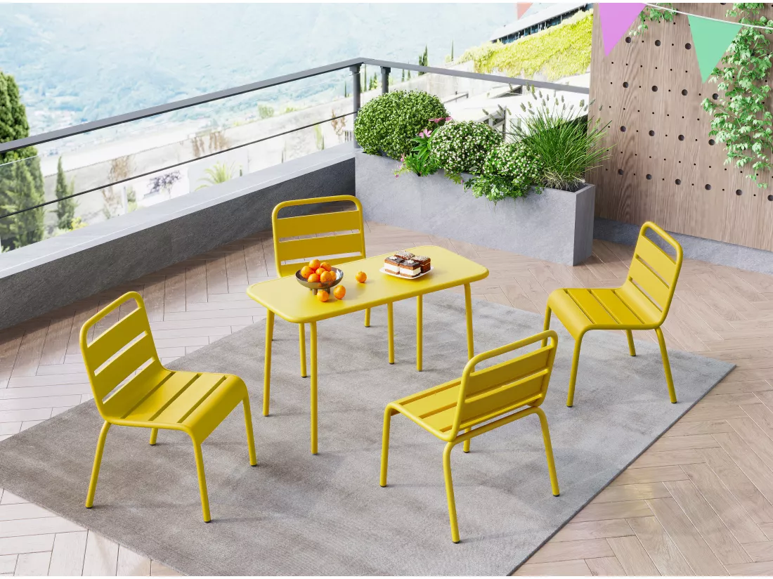 Table de jardin pour enfants en métal L.80 cm - Jaune moutarde - POPAYAN de MYLIA
