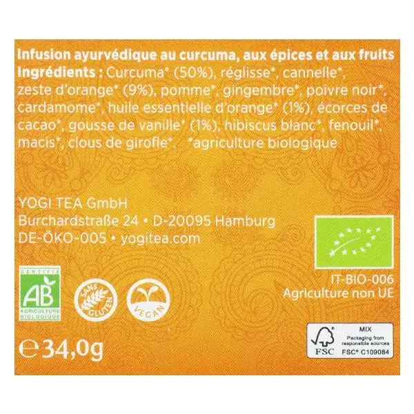 Chá Yogi de Cúrcuma e Laranja - 17 Sachês