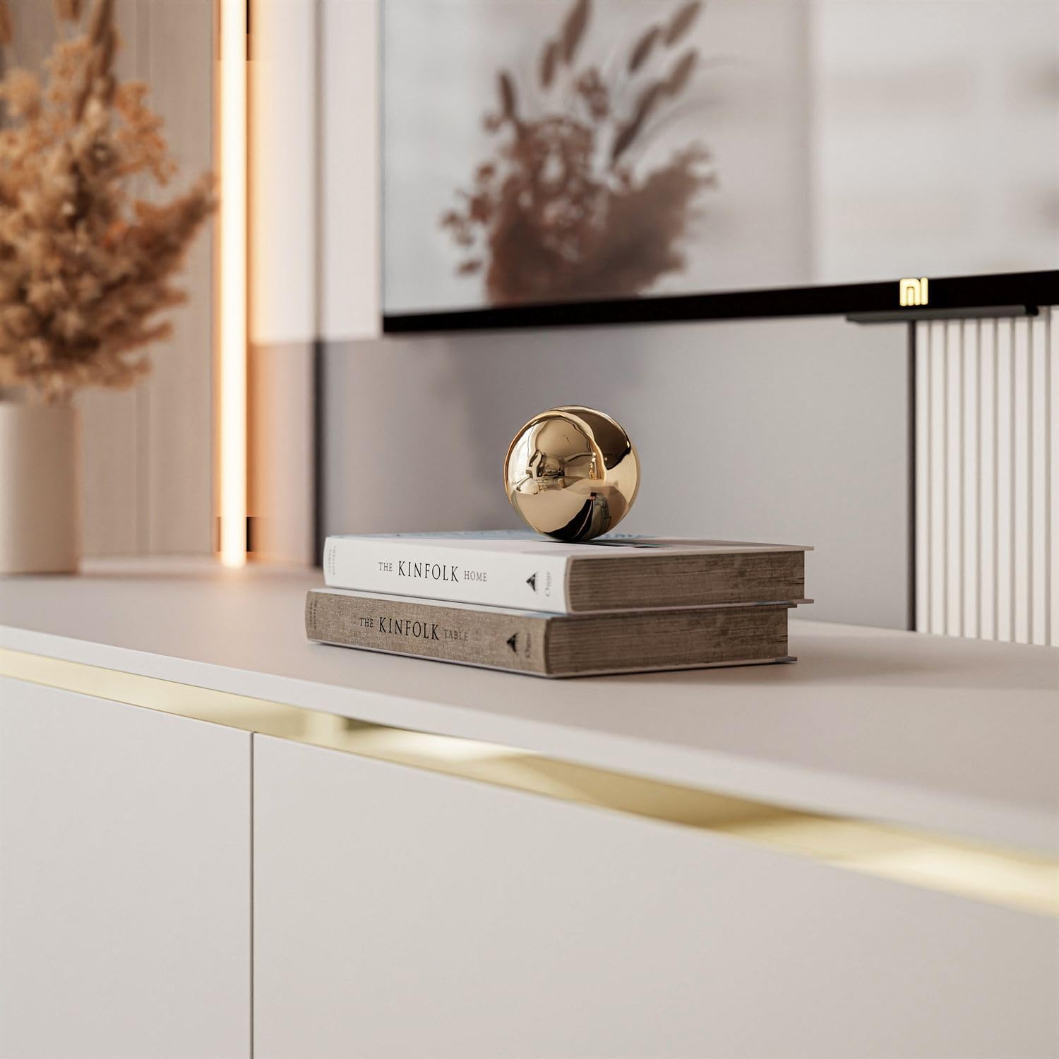 Lookway TV-Schrank Aurora Kaschmir Matt 180 cm Hängeschrank Oder Auf Füßen Gold Dekorative Leiste Mit LED-Option Modernes Wohnzimmermöbel (ohne LED Beleuchtung, Hängend- ohne Beine)