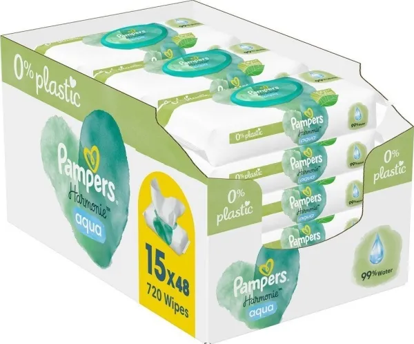 PAMPERS Vådservietter Aqua 15x48 Plastfri