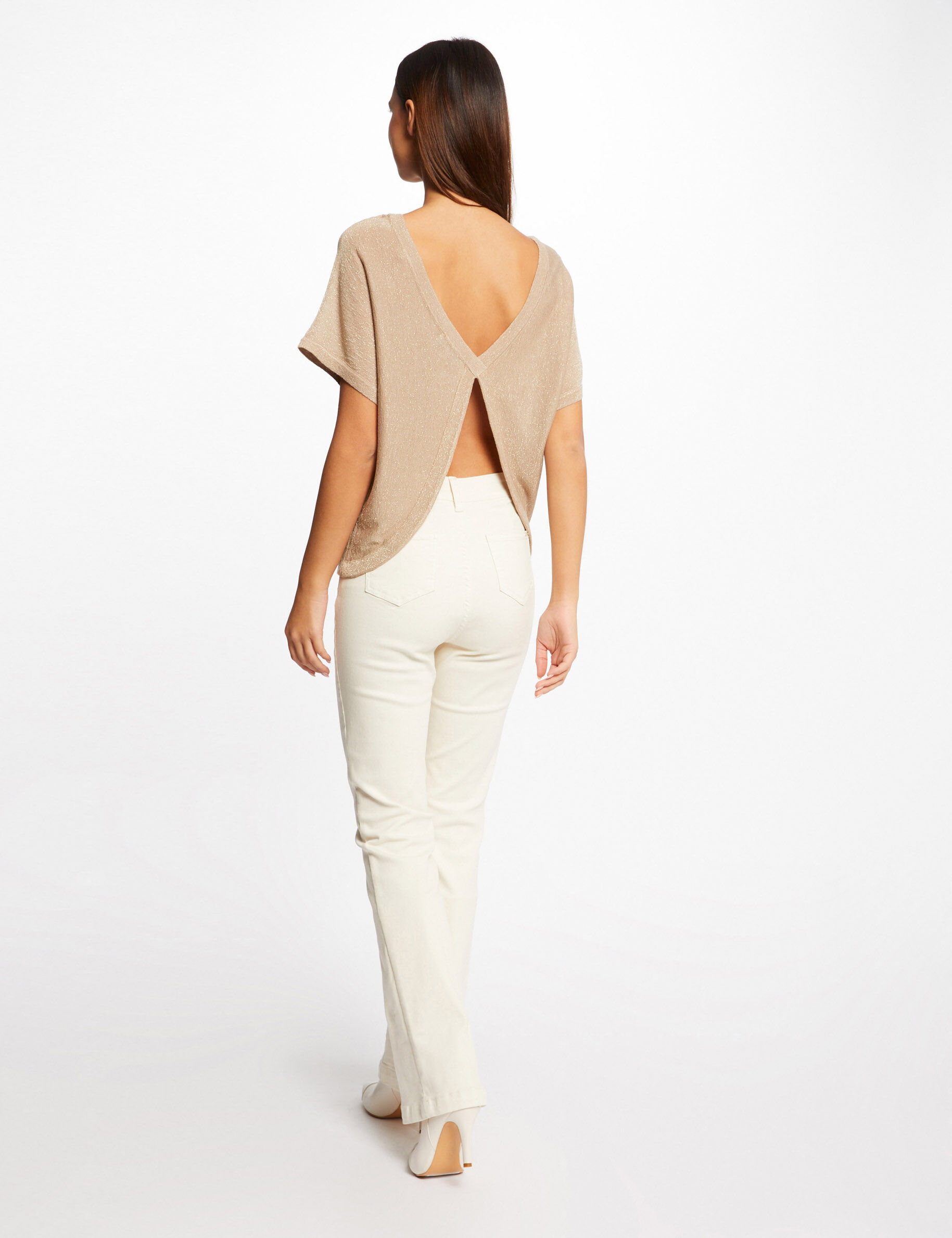Pull manches courtes à détail bijou dore femme - dore