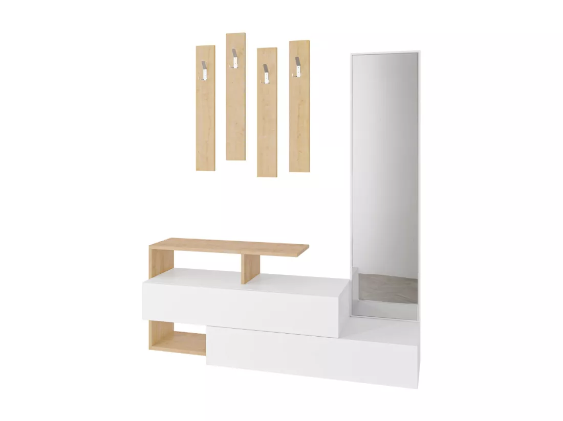 Meuble d'entrée bois/blanc et porte-manteaux RAMAR