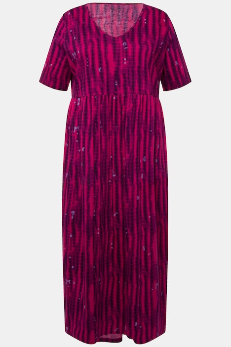 Jerseykleid, Batikmuster, A-Linie, V-Ausschnitt, Halbarm