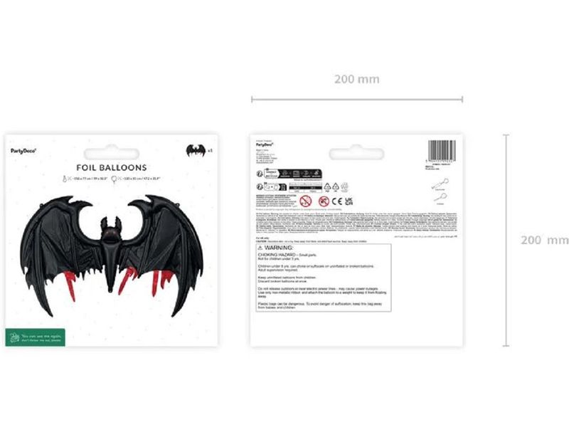 Partydeco Folienballon Fledermaus 120 x 81 cm, 1 Stück Gruseliger Folienballon für Halloween Partys