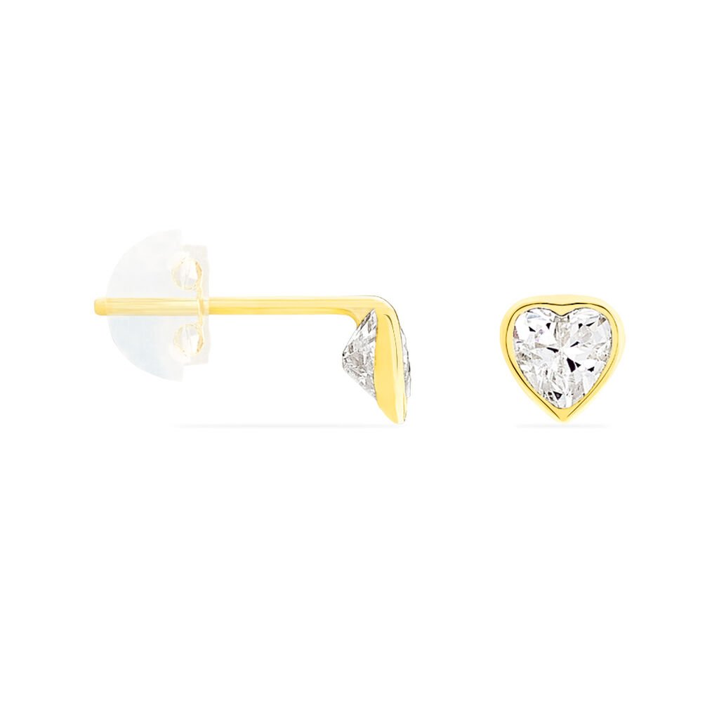 Boucles D'oreilles Puces Daria Coeur Plein Or Jaune Oxyde De Zirconium