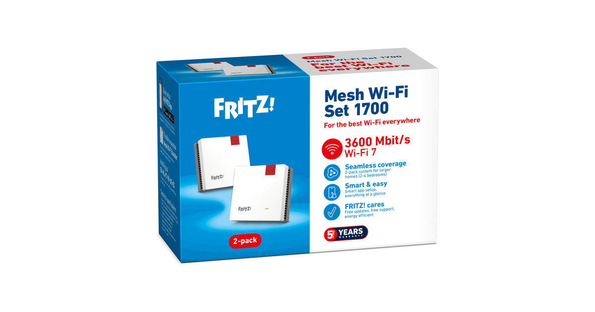 FRITZ!Mesh Wi-Fi Set 1700 duopack Edition International repeater  (Wit, 2 stuks, Wi-Fi 7, 3600 Mbit/s)