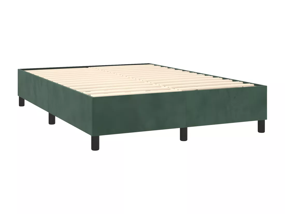 Sommier tapissier matelas et LED Vert foncé 140x200 cm Velours