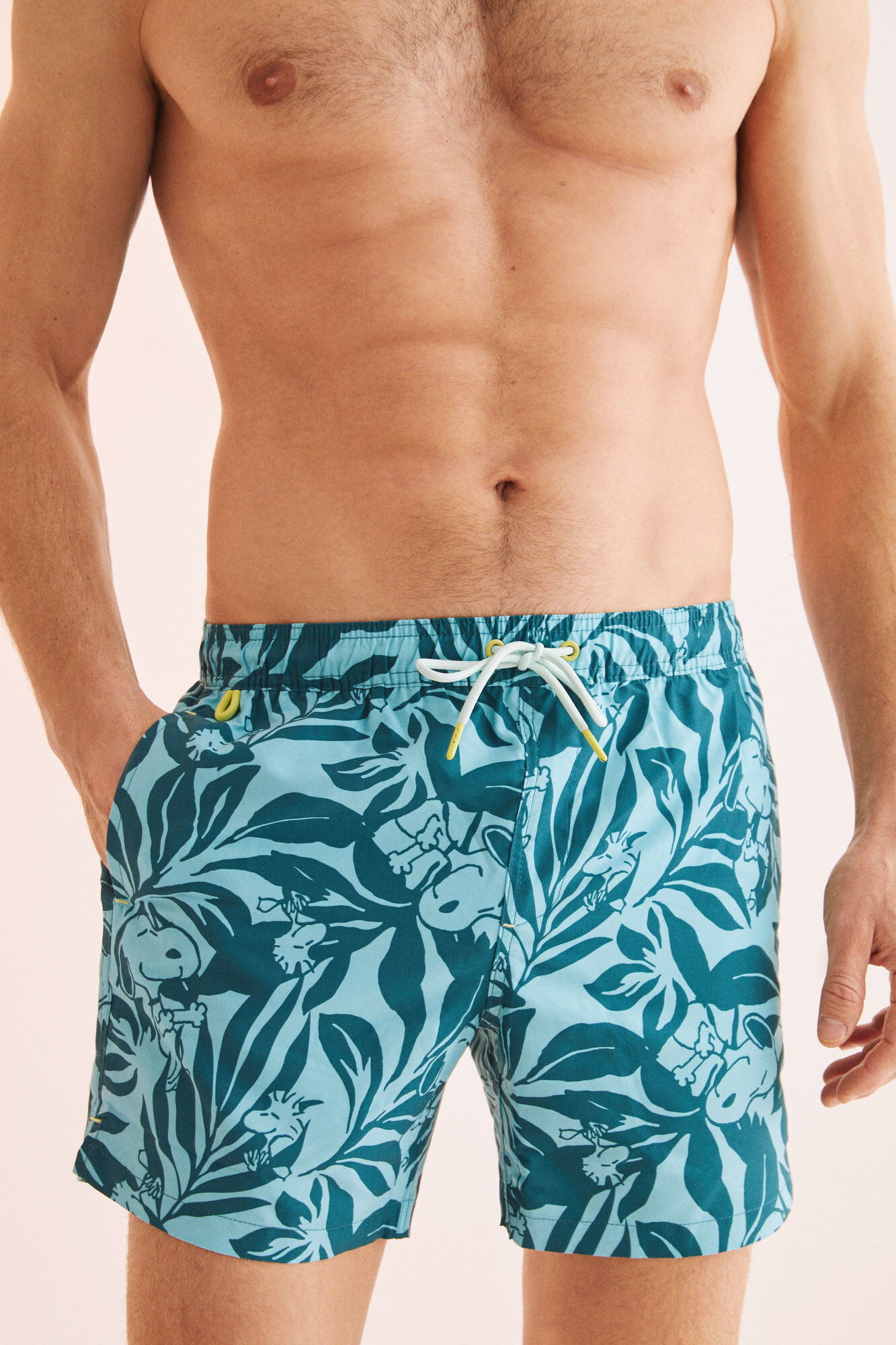 Fato de banho masculino com estampa tropical - estampa