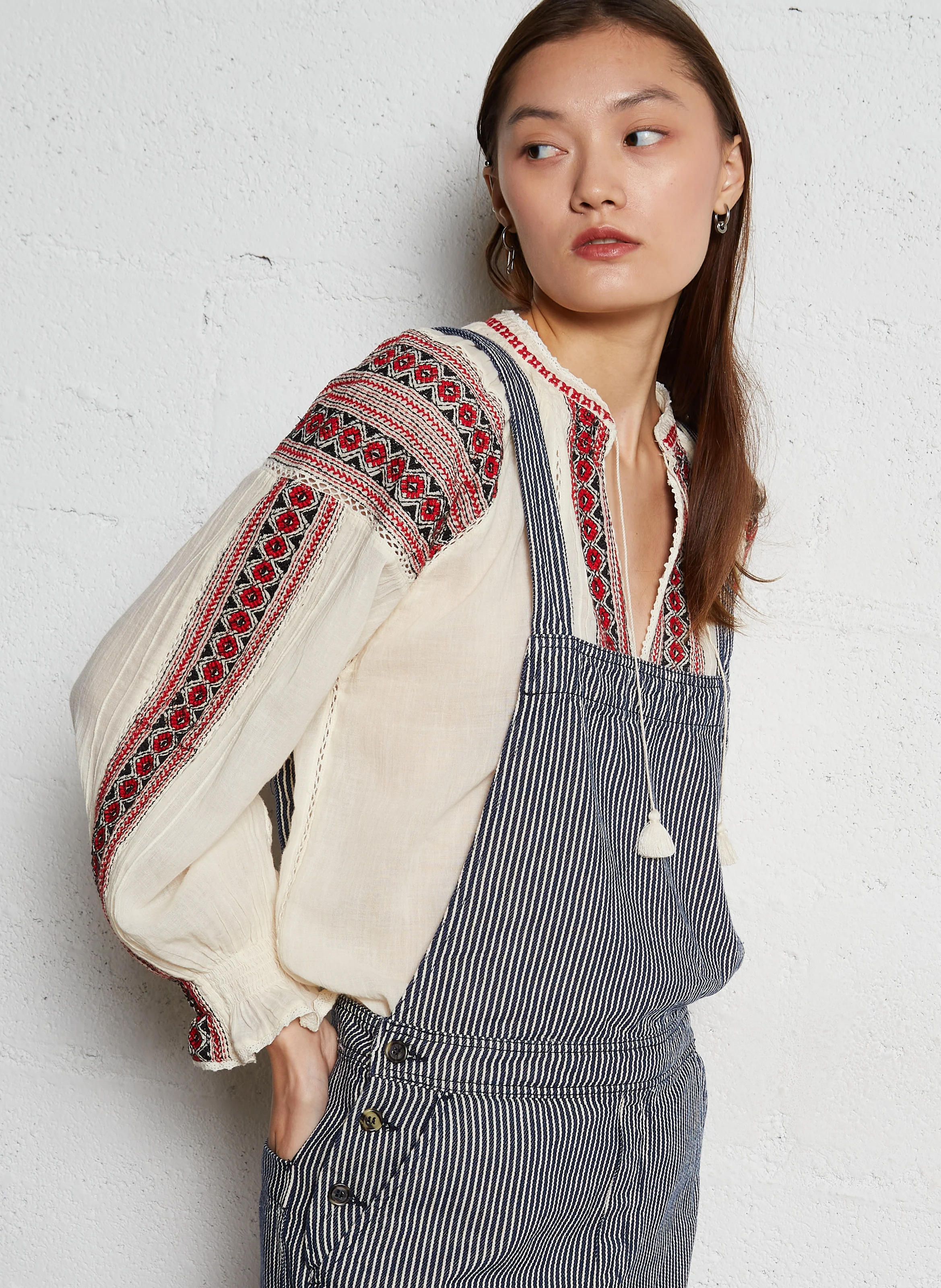 OLIVIO - Combinaison à rayures en coton | Beige