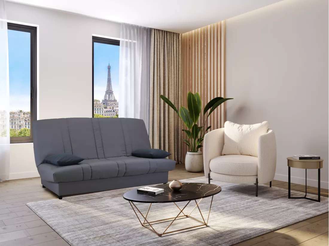 Canapé convertible clic-clac en tissu gris FARWEST III