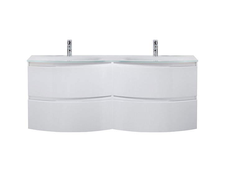 Meuble sous-vasque blanc Vague 138 cm + plan double vasque en verre