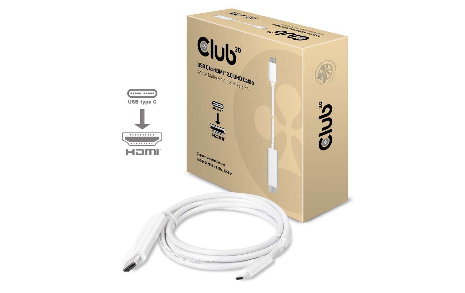 Kabel USB Type-C - HDMI, 1.8 mUSB C auf HDMI 2.0 UHD Kabel Aktiv Stecker-Stecker