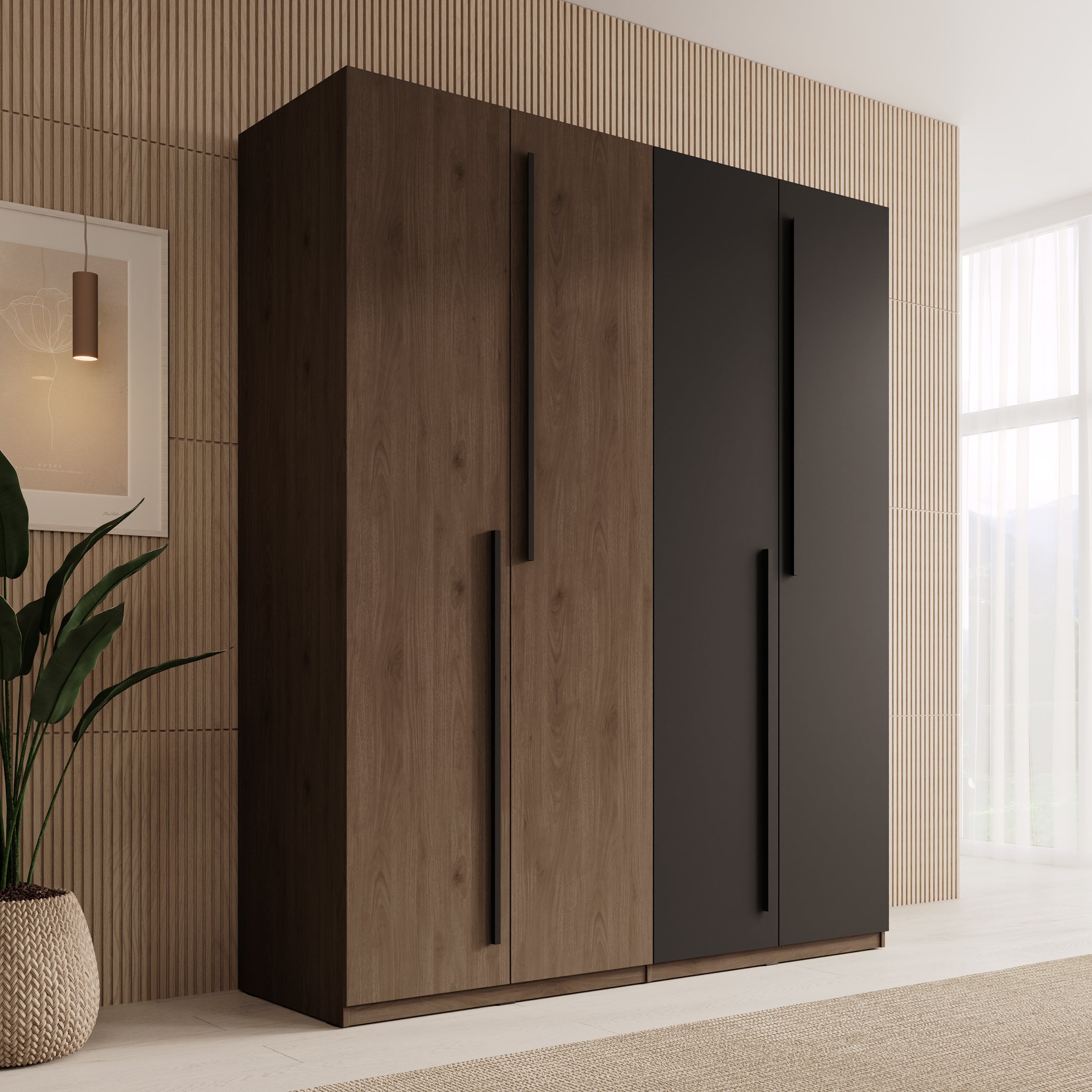 Meubella - Wangoo - Kledingkast 4 deuren - Donker eiken - 179x60x221cm