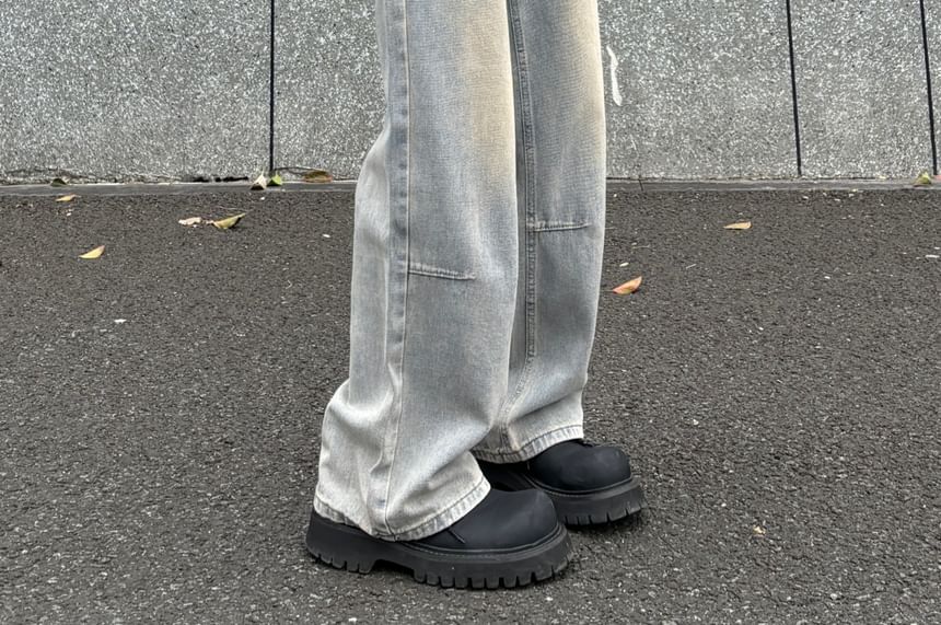 AXEN - Mid Rise Washed Straight Leg Jeans