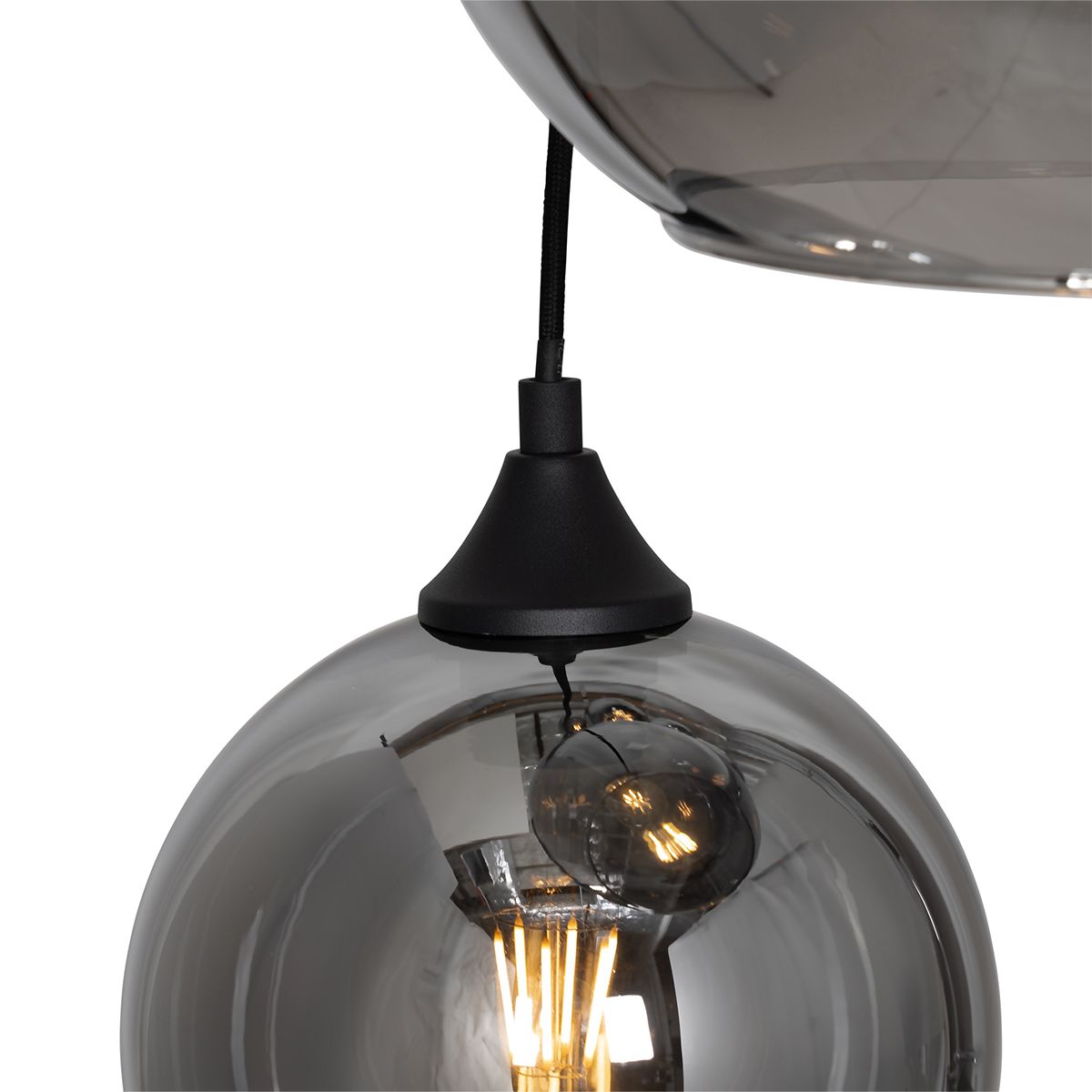Smart hanglamp zwart met smoke glas rond 7-lichts incl. 7 Wifi A60 - Sandra