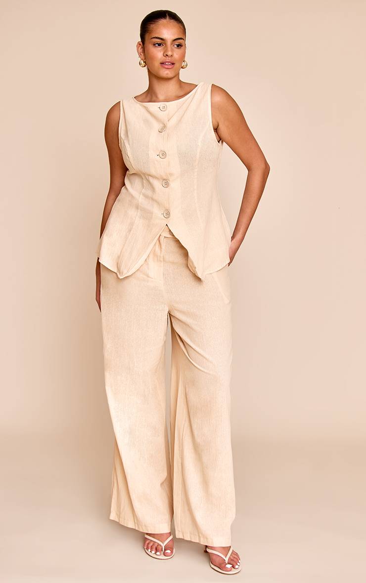 Sable Pantalon Large À Rayures Aspect Lin Grande Taille