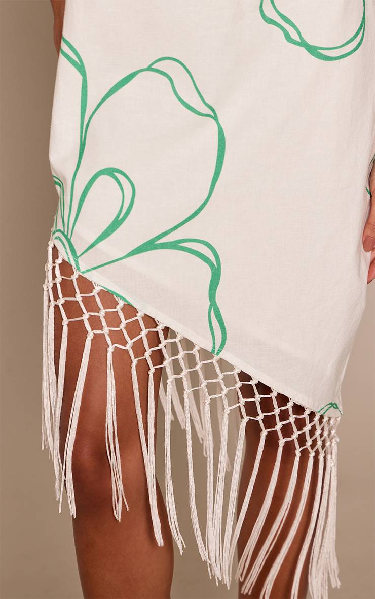 Blanc Robe Midaxi Bandeau Asymétrique À Franges Imprimée