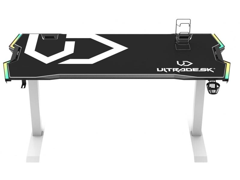 Ultradesk Gaming Tisch Force Weiss Gaming-Tisch mit RGB-LED-PRISMATIC Beleuchtung