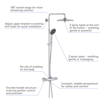 Grohe regendoucheset Quickfix Vitalio Joy - hoofddouche 26 cm -  met handdouche en thermostaatkraan 3 standen chroom  - hartafstand kraan 15 cm
