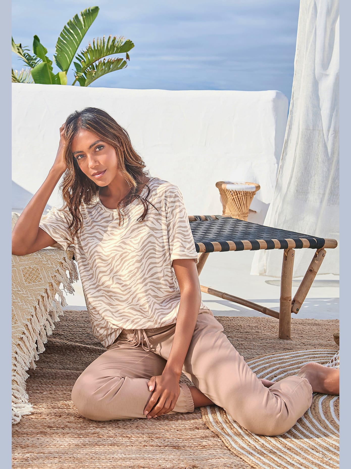 Haut de pyjama t-shirt confortable avec manches mi-longues