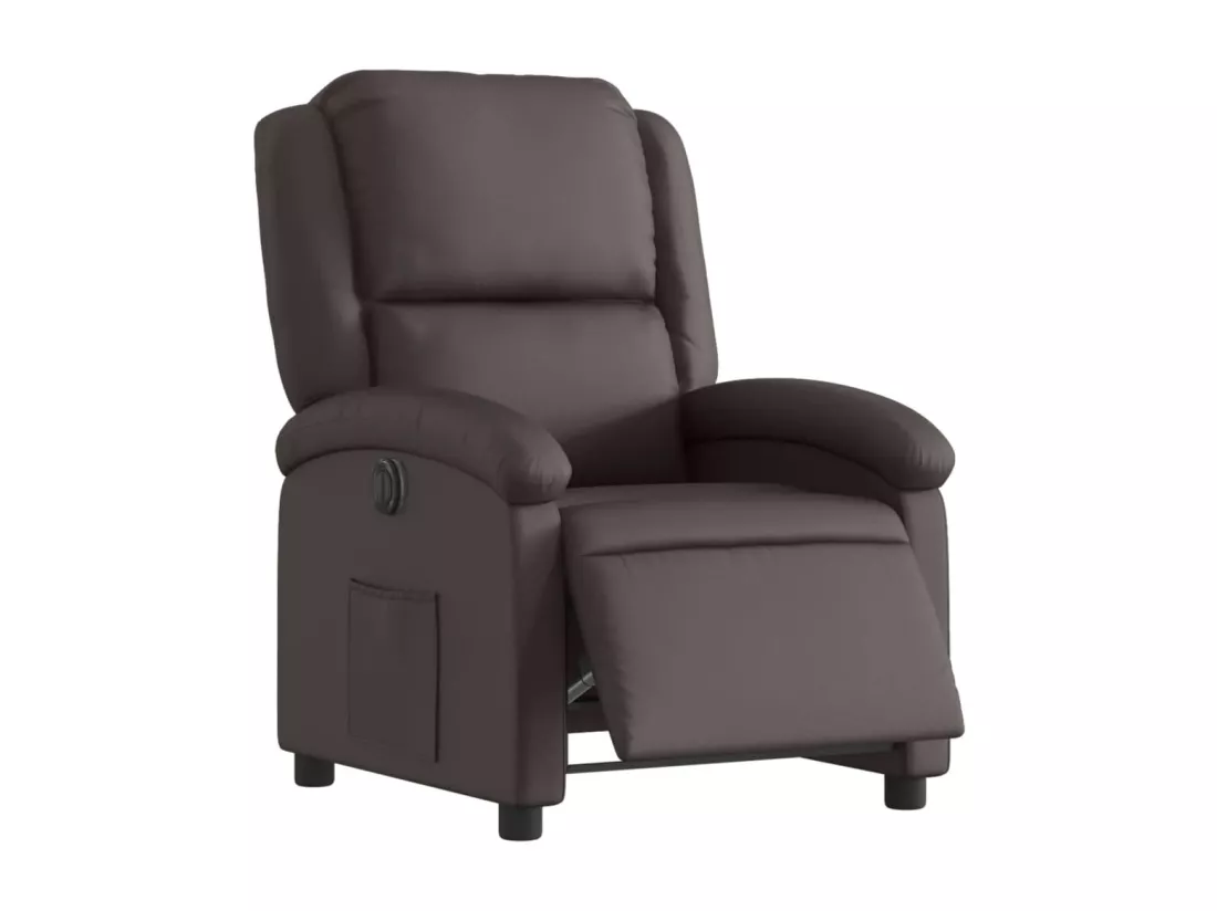 Fauteuil inclinable électrique marron foncé cuir véritable